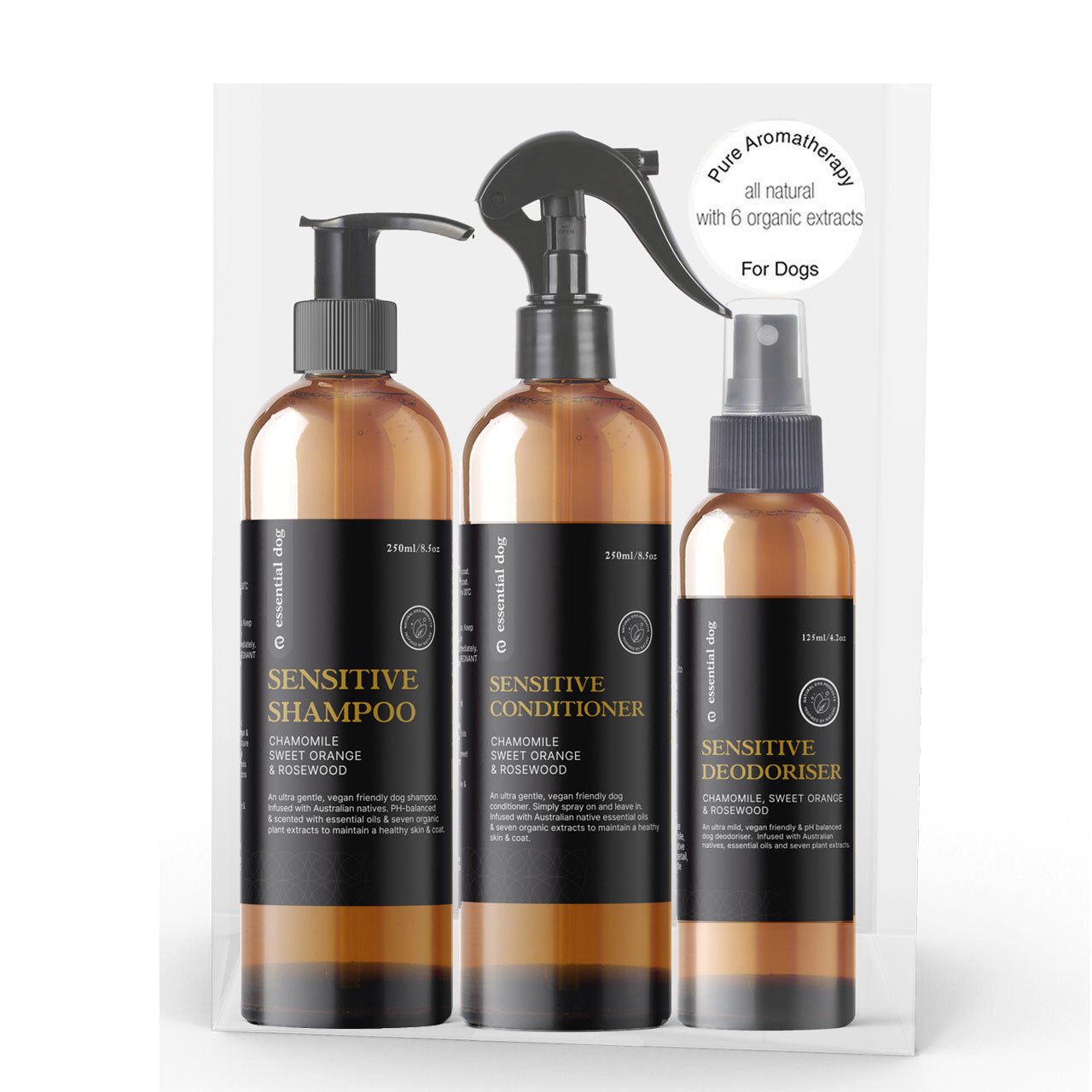 Close-up of organic dog hygiene products